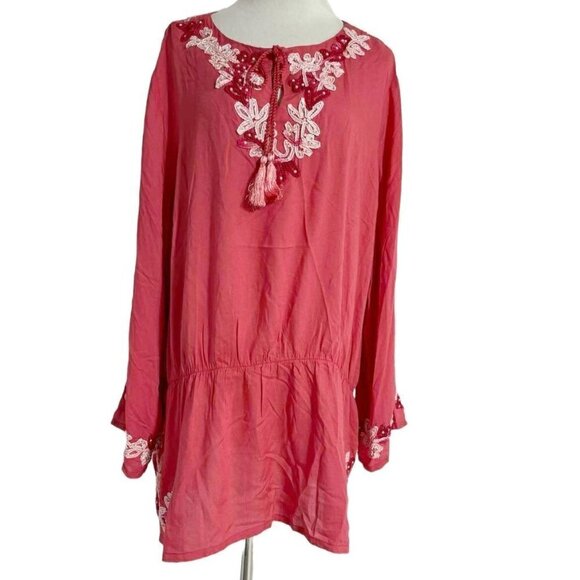 Soft Surroundings 1X Top Blouse Tunic Embroidered Plus Size - Picture 1 of 5